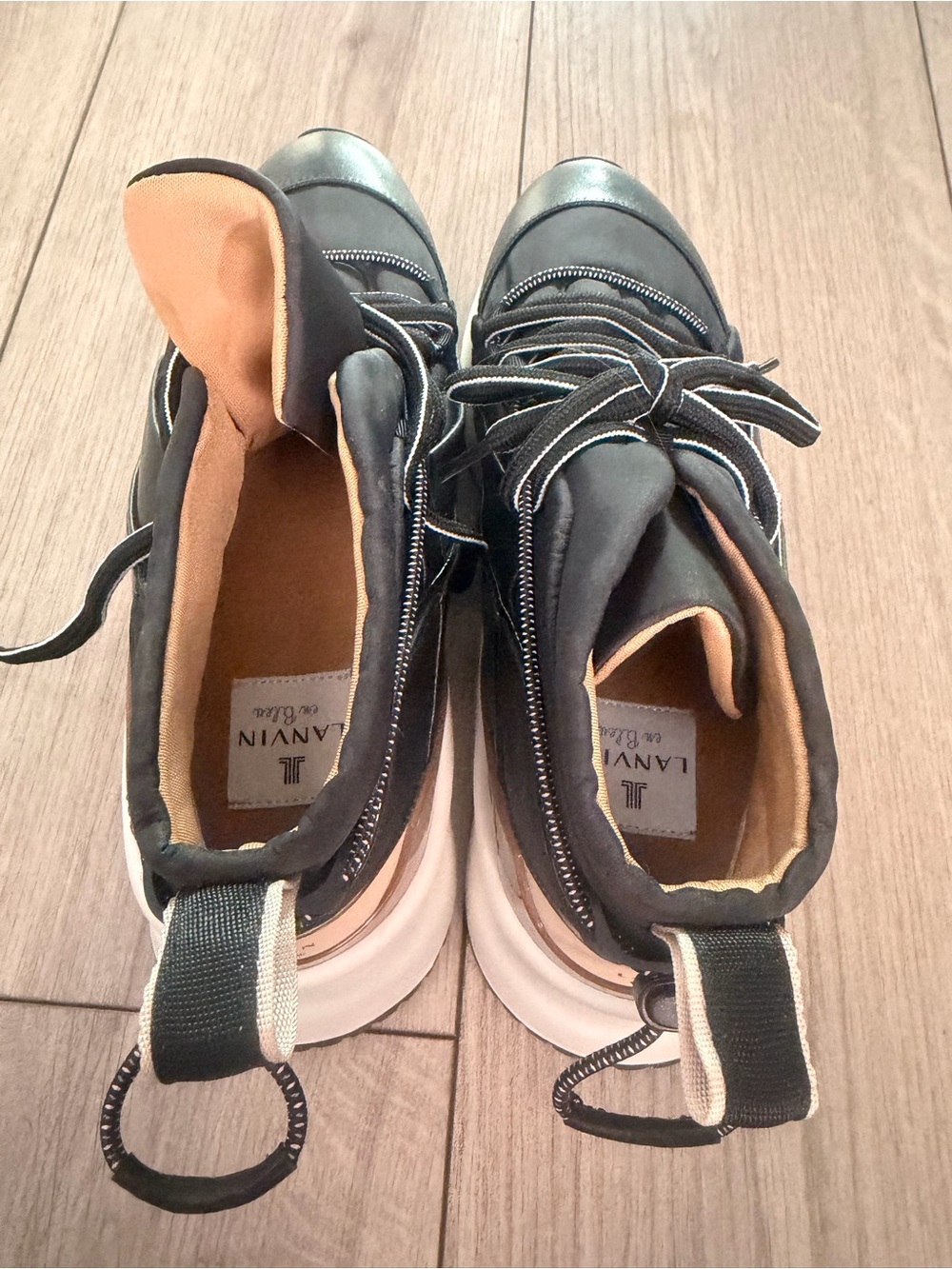 Lanvin Black High-Top Lace-Up Sneakers with Tan Interior